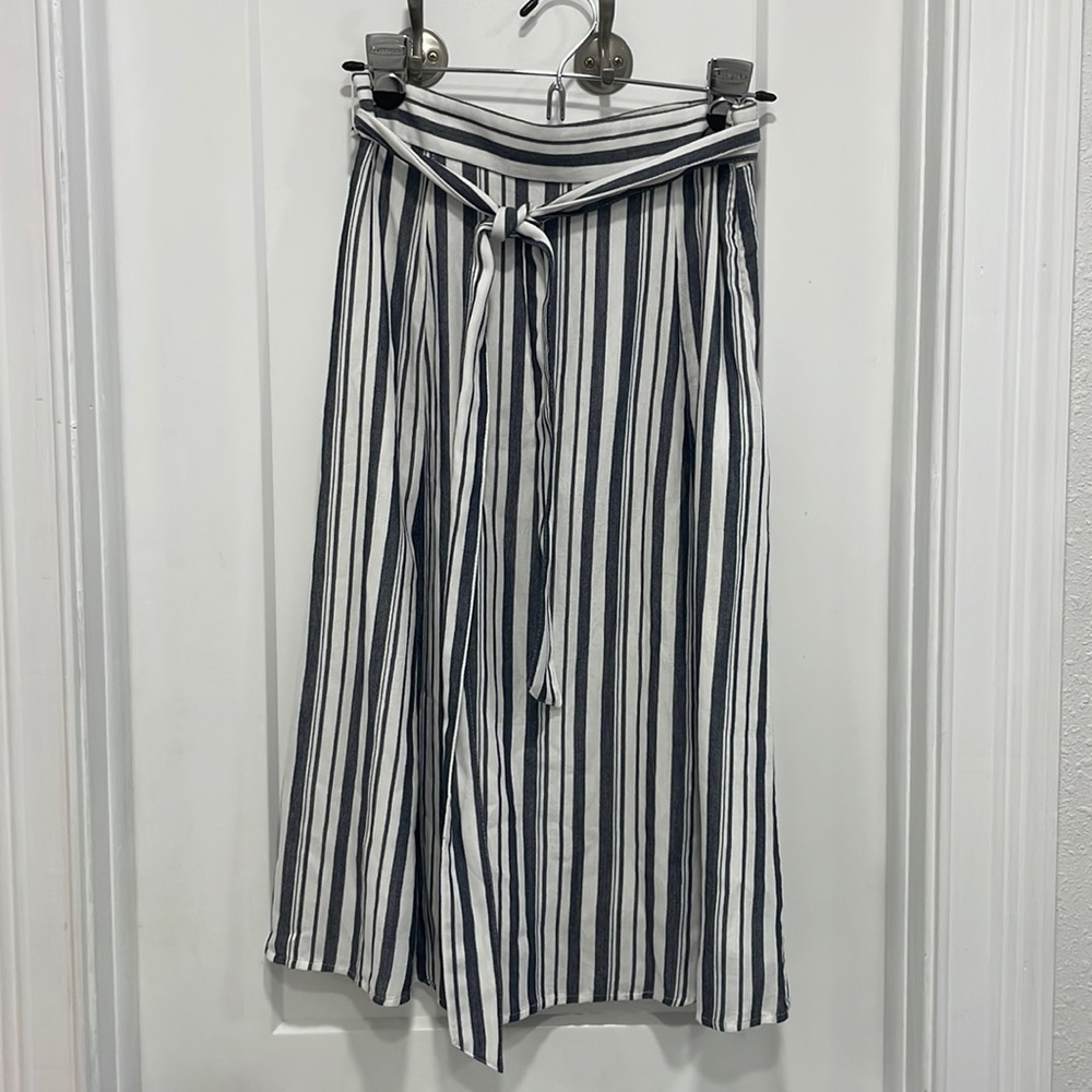 Blue and white striped skirt